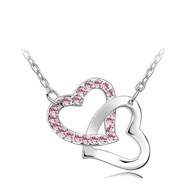 shine rhinestone Double Heart pendant necklace fashion jewelry wedding lover party top quality dropshipping romantic summer gift shine rhinestone Double Heart pendant necklace fashion jewelry wedding lover party top quality dropshipping romantic summer gift